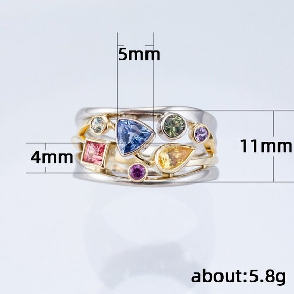 💍 Multicolor Stones Zircon Stackable Cross Fashion Rings for Women, PD217 - Picture 4 of 4